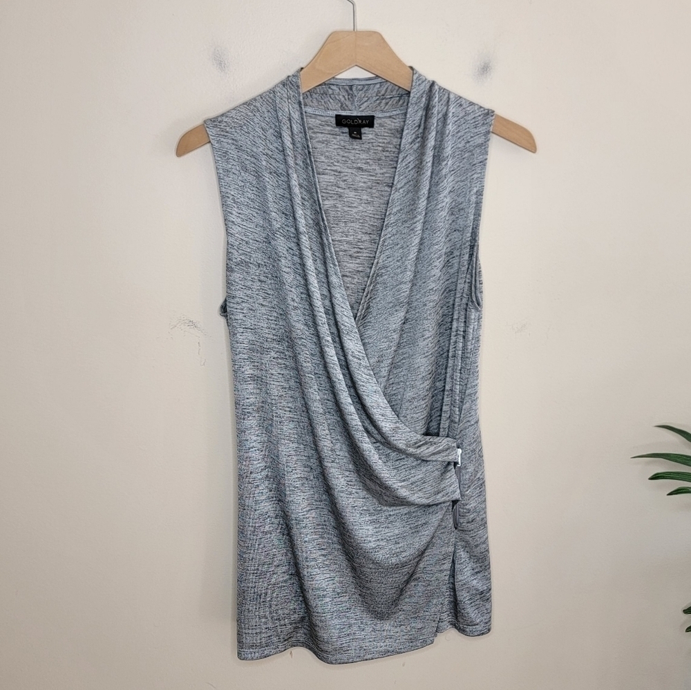 Stitch Fix Goldray | Eisla Faux Wrap Gray Zipper Detail Sleeveless Top